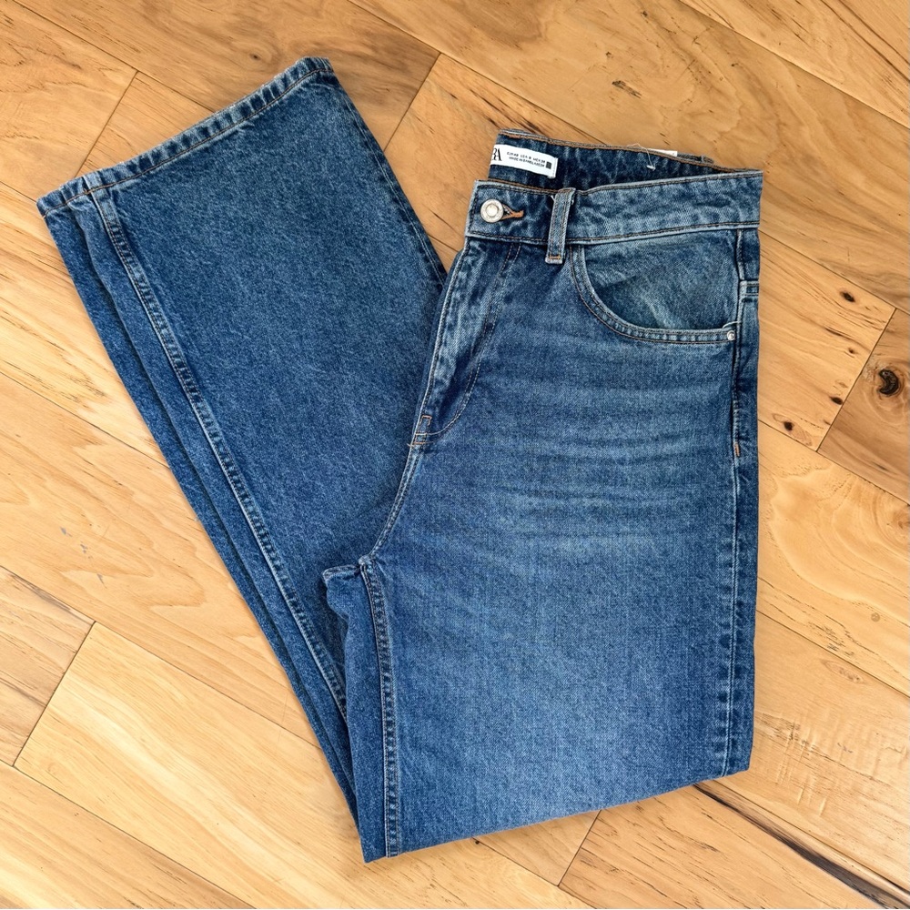 Zara straight leg jeans high rise waist full length size 8